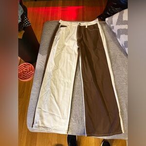 Tilly's Two-Tone Cream and Brown Pants